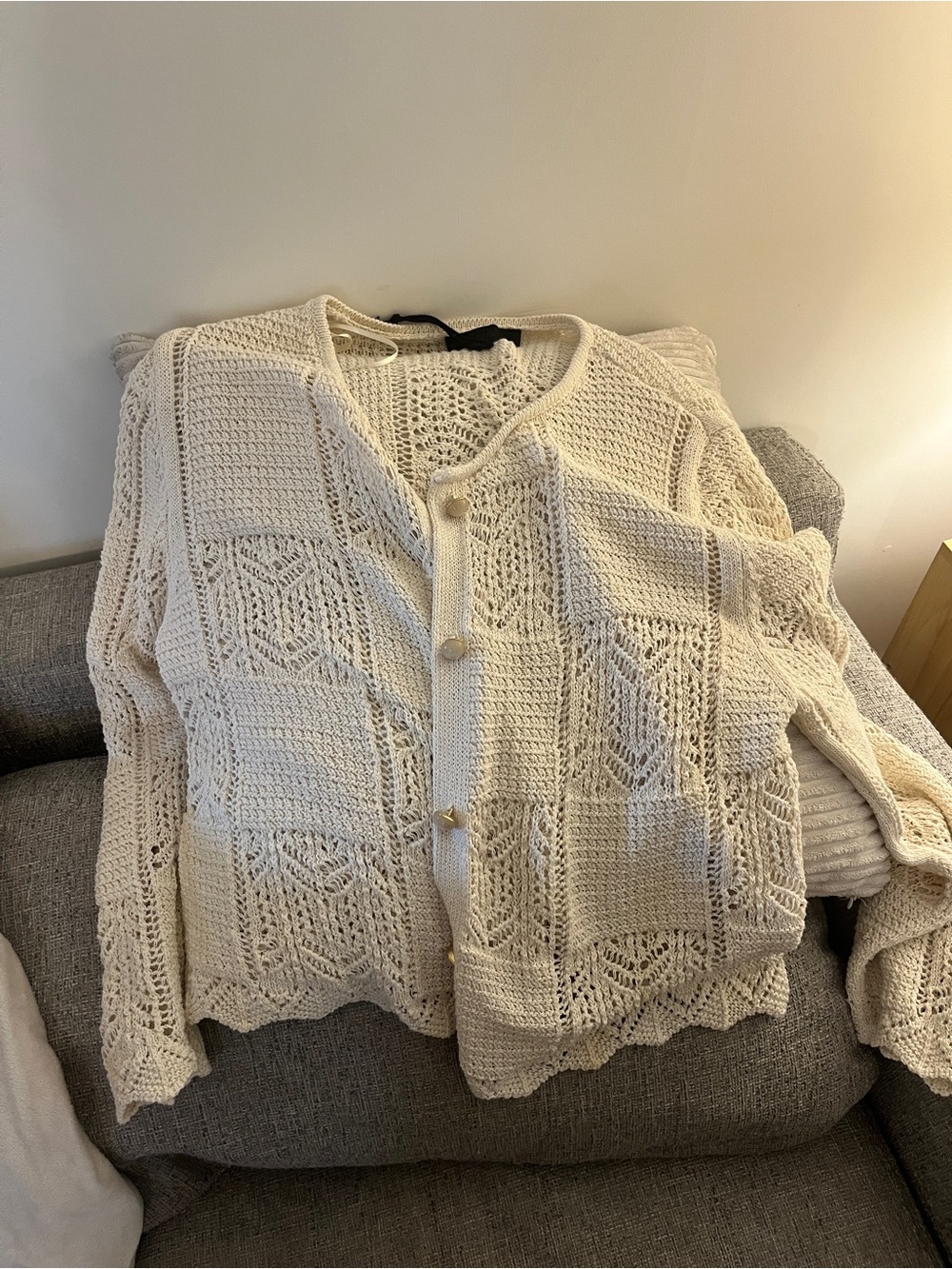Zara Pointelle Knit Cardigan in Ecr